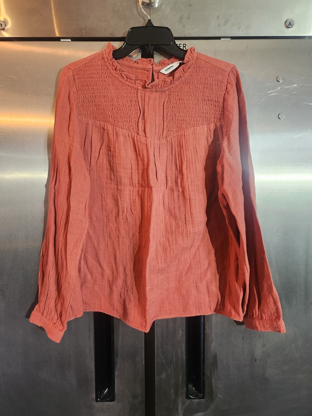 Sonoma Goods for Life Smocked Cotton Gauze Peasant Blouse Terracotta Size L